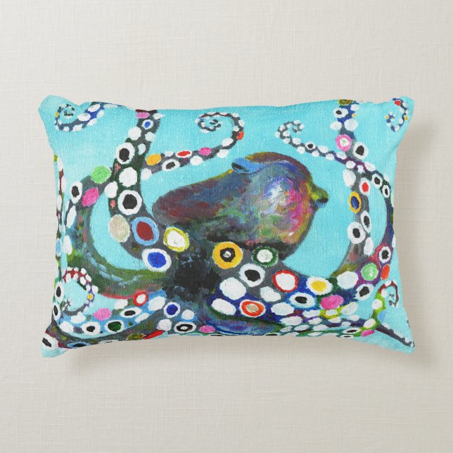 Vibrant Octopus: Acrylic Illustration Accent Pillow (Front)