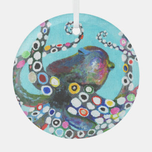 Vibrant Octopus: Acrylic Illustration Glass Ornament