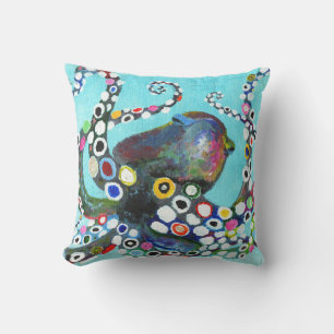 Vibrant Octopus: Acrylic Illustration Throw Pillow