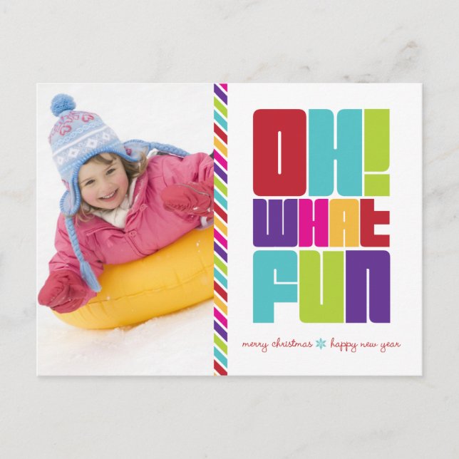 Vibrant Oh What Fun Holiday Postcard (Front)