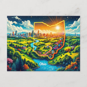 Vibrant Ohio Landscape Art   Colourful State Illus Holiday Postcard