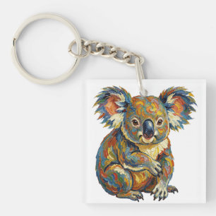 Vibrant Oil Painting Style Colorful Impasto Koala Keychain