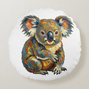 Vibrant Oil Painting Style Colorful Impasto Koala Round Pillow
