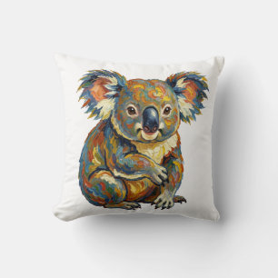 Vibrant Oil Painting Style Colourful Impasto Koala Throw Pillow