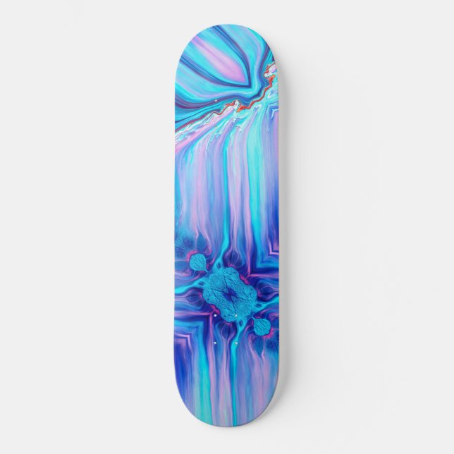 Vibrant Ombre Blue Pink Abstract Art Skateboard (Front)