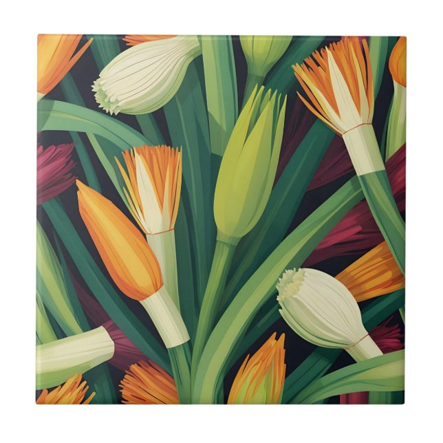 Vibrant Onion Flower Pattern Tile (Front)