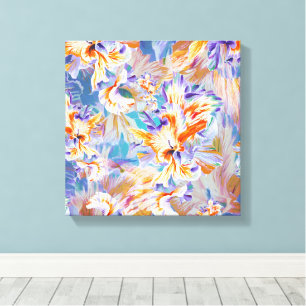 Vibrant Orange and Blue Abstract Floral Canvas Art