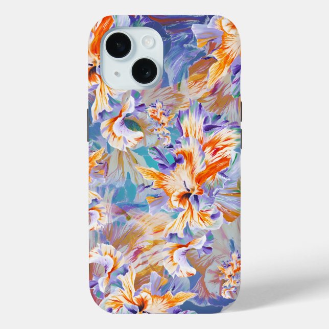 Vibrant Orange and Blue Abstract Floral iPhoneCase Case-Mate iPhone Case (Back)