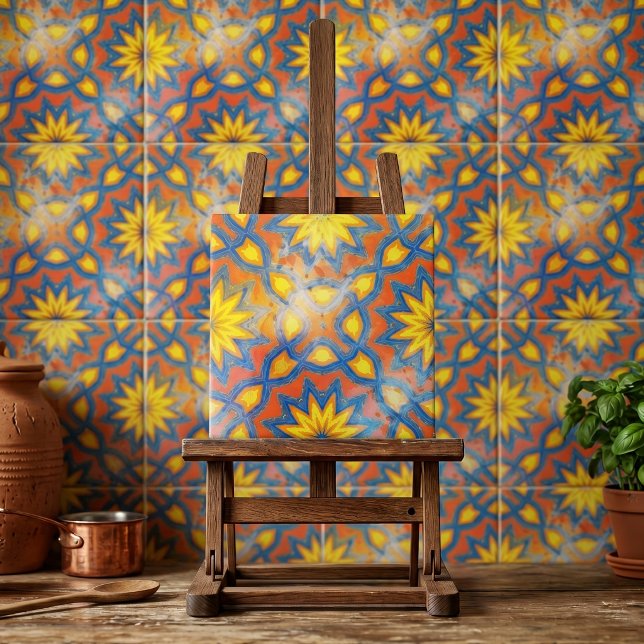 Vibrant Orange and Blue Moroccan Floral Mandala Tile (Creator Uploaded)