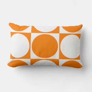 Vibrant Orange and Off-White Squares&Circles Lumbar Pillow