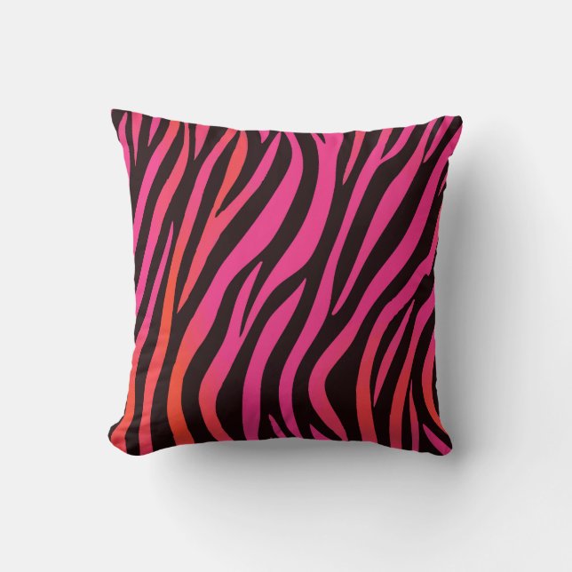 Vibrant Orange and Pink Zebra Print Pattern Throw Pillow (Front)