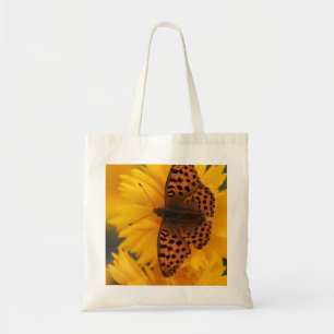 Vibrant Orange Butterfly on Yellow Flower Tote Bag