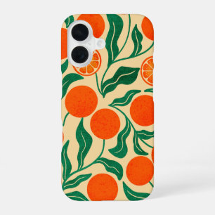 Vibrant Orange Citrus Botanical Pattern iPhone 16 Case