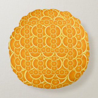 Vibrant Orange Citrus Pattern Design Round Pillow