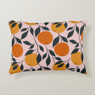 Vibrant Orange Citrus Seamless Pattern Accent Pillow
