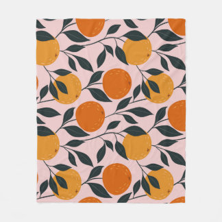 Vibrant Orange Citrus Seamless Pattern Fleece Blanket