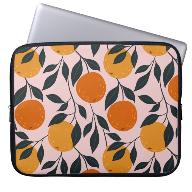 Vibrant Orange Citrus Seamless Pattern Laptop Sleeve (Front)