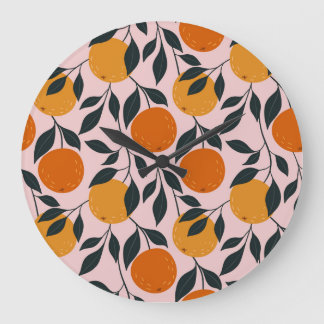 Vibrant Orange Citrus Seamless Pattern Large Clock