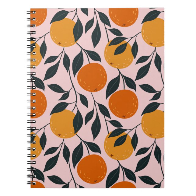 Vibrant Orange Citrus Seamless Pattern Notebook (Front)