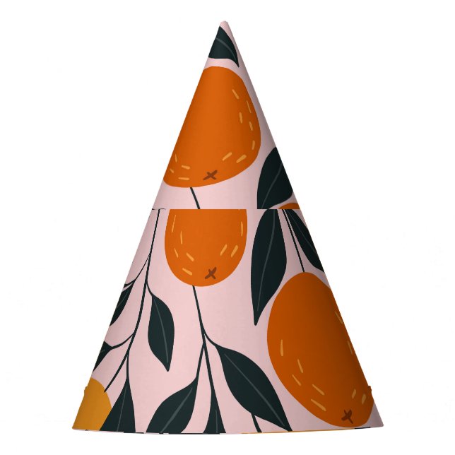 Vibrant Orange Citrus Seamless Pattern Party Hat (Front)