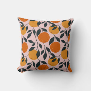 Vibrant Orange Citrus Seamless Pattern Throw Pillow