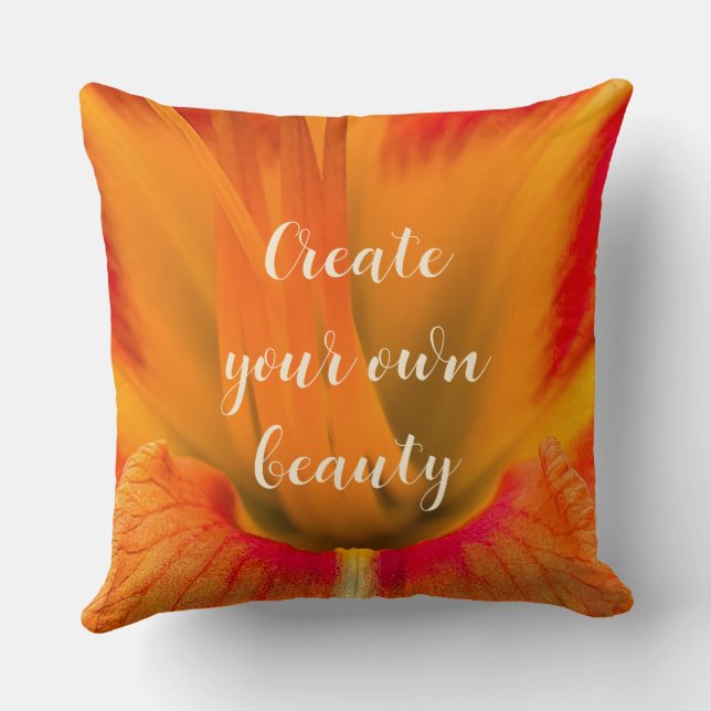 Vibrant orange daylily macro botanical decor throw pillow (Back)