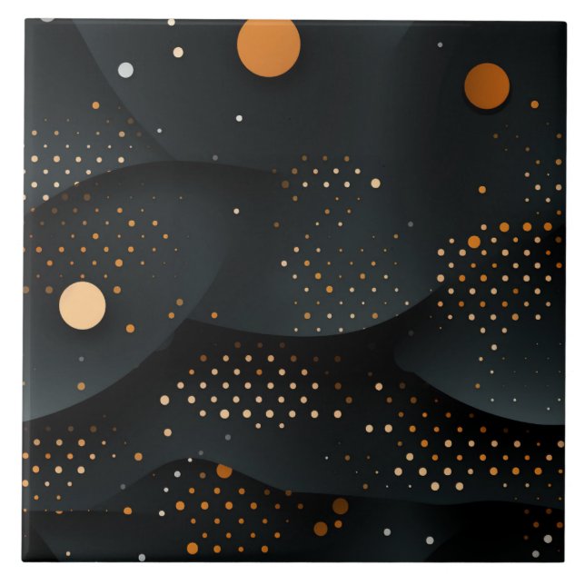 Vibrant Orange Dots, Dynamic Black Circles Tile (Front)