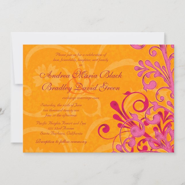 Vibrant Orange et Faire-part de mariage floral ros (Devant)