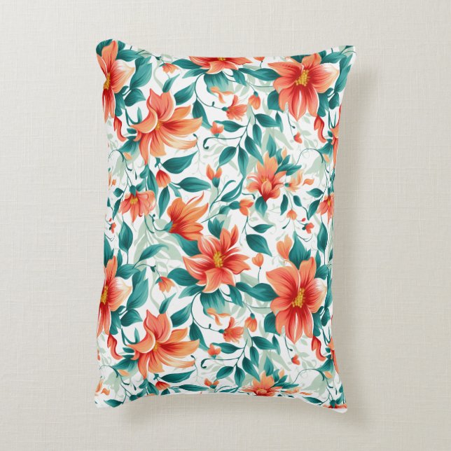Vibrant Orange Floral Garden Pattern - Elegant Tea Accent Pillow (Back(Vertical))