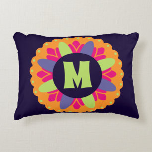 Vibrant Orange Floral Shapes Accent Pillow