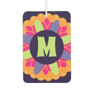 Vibrant Orange Floral Shapes Air Freshener