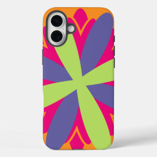 Vibrant Orange Floral Shapes iPhone 16 Plus Case
