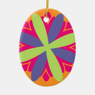 Vibrant Orange Floral Shapes Ceramic Ornament