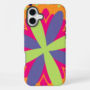 Vibrant Orange Floral Shapes iPhone 16 Plus Case