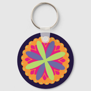 Vibrant Orange Floral Shapes Keychain