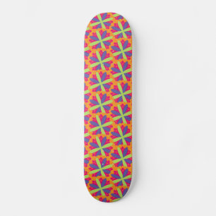 Vibrant Orange Floral Shapes Skateboard