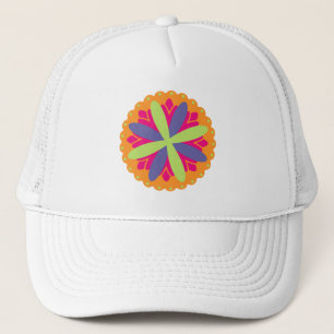 Vibrant Orange Floral Shapes Trucker Hat