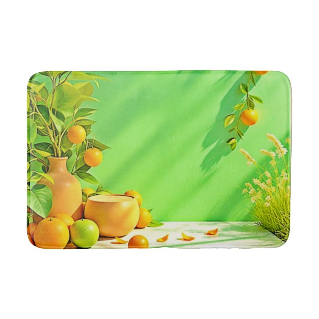 Vibrant Orange Green Still Life Design Bath Mat (Front)