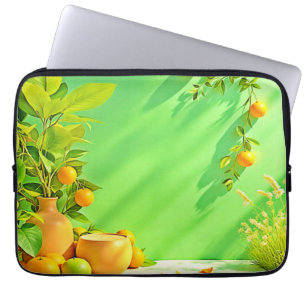 Vibrant Orange Green Still Life Design Laptop Sleeve