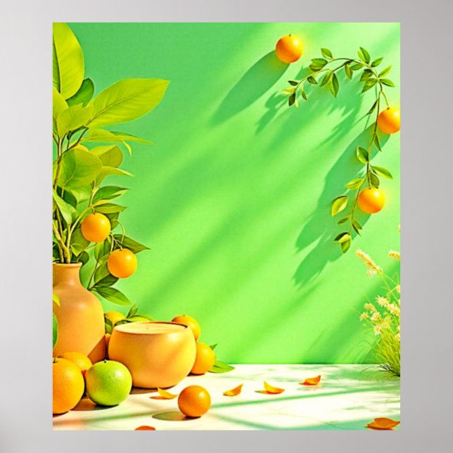 Vibrant Orange Green Still Life Design Poster (Front)