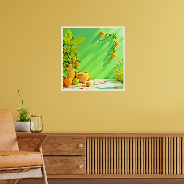 Vibrant Orange Green Still Life Design Poster (Living Room 2)
