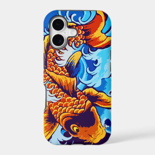 Vibrant Orange Koi Fish Blue Modern