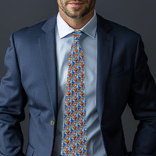 Vibrant Orange Koi Fish Blue Modern Tie