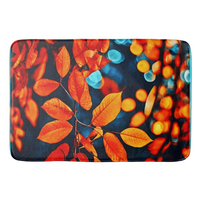 Vibrant Orange Leaves Art Bath Mat (Front)