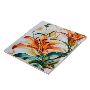 Vibrant Orange Lilies in Bloom During Spring Tile