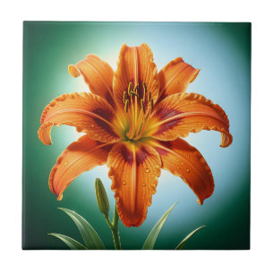Vibrant Orange Lily Flower Bloom Tile