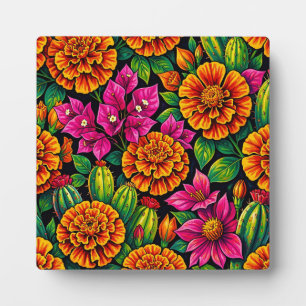 Vibrant Orange Magenta Marigold Cactus Tropical Plaque