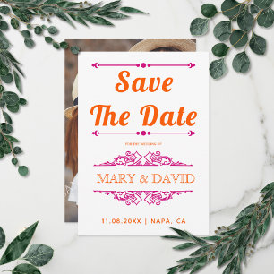Vibrant orange magenta typography Save the Date