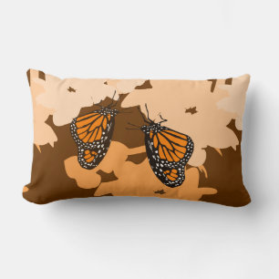 Vibrant Orange Monarch Butterfly Pair Lumbar Pillow