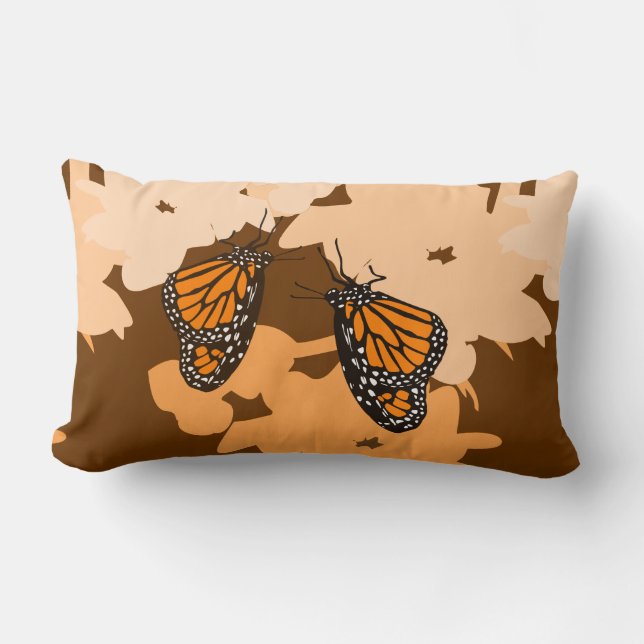 Vibrant Orange Monarch Butterfly Pair Lumbar Pillow (Front)